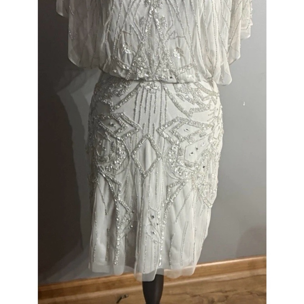 Aidan Mattox Art Deco Beaded Cocktail Dress Silver Gatsby - Picture 11 of 11